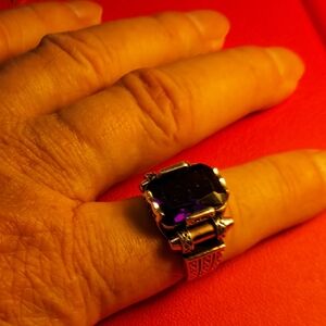 Sterling Silver Men's Ring with Deep Purple Stone